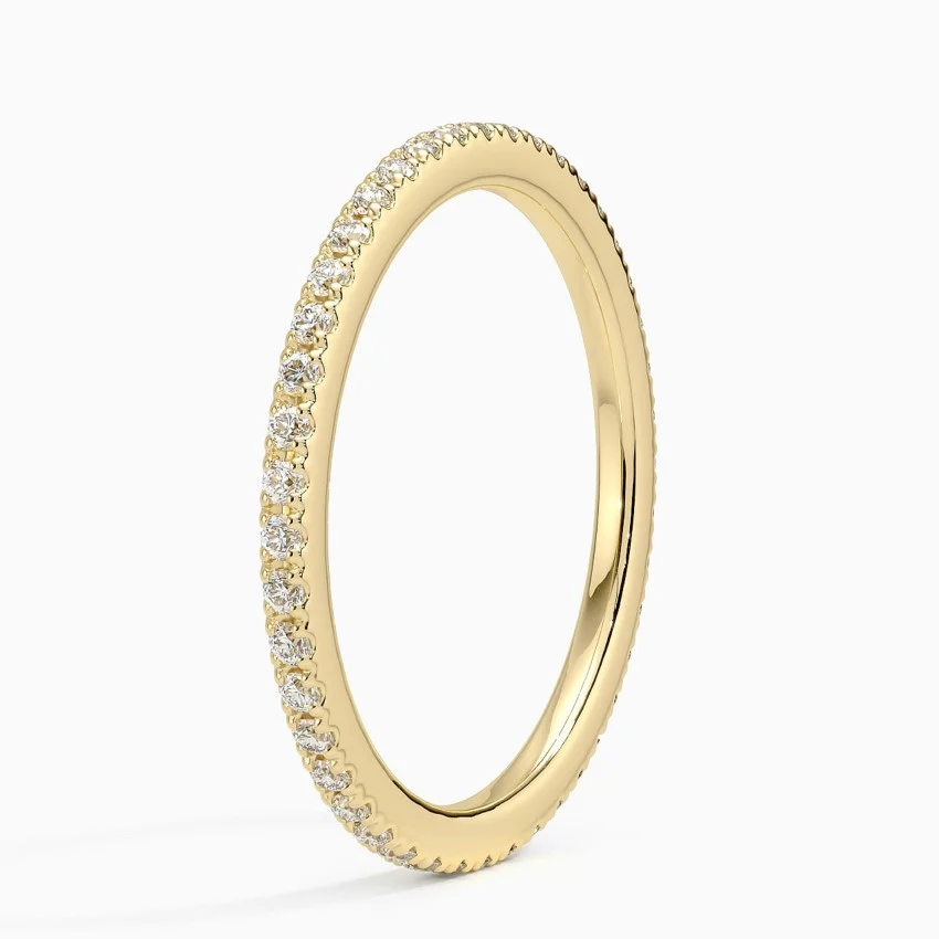 Minimalist Diamond Wedding Band Ring, Thin Half Eternity Ring, Dainty Stacking Ring