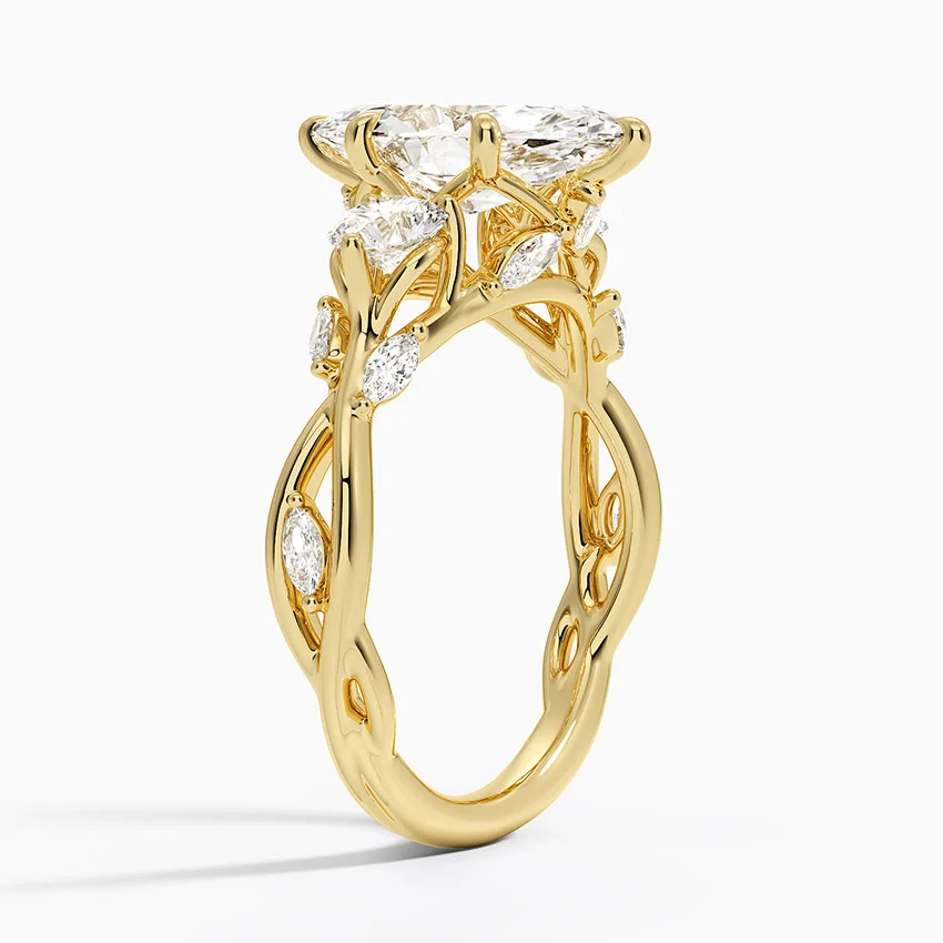 Marquise Cut Diamond Engagement Ring, 3 Stone Vine Style Ring, Unique Bridal Ring