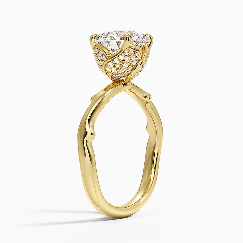 Twisted Band Solitaire Diamond Ring, Round Cut Engagement Ring, Minimalist Gold Promise Ring
