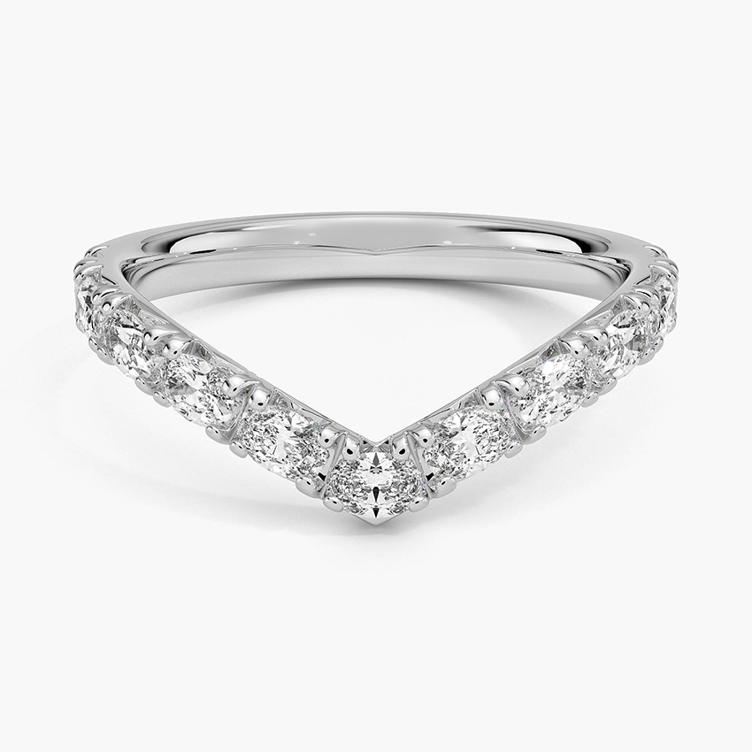 Chevron Diamond Wedding Band, V Shaped Diamond Ring, Curved Stacking Ring