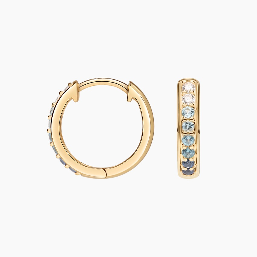 Blue Sapphire & Diamond Gradient Huggie Hoop Earrings