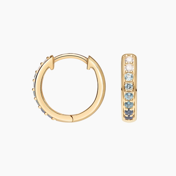 Blue Sapphire & Diamond Gradient Huggie Hoop Earrings