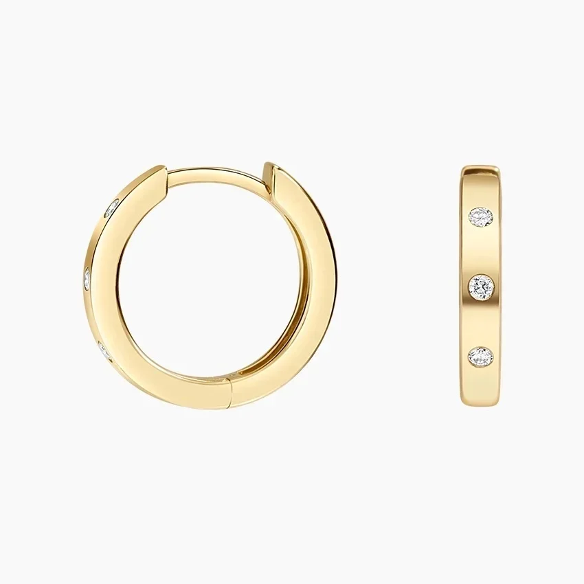 Minimalist Diamond Huggie Hoop Earrings, Tiny Diamond Hoop Earrings, Everyday Gold Hoops