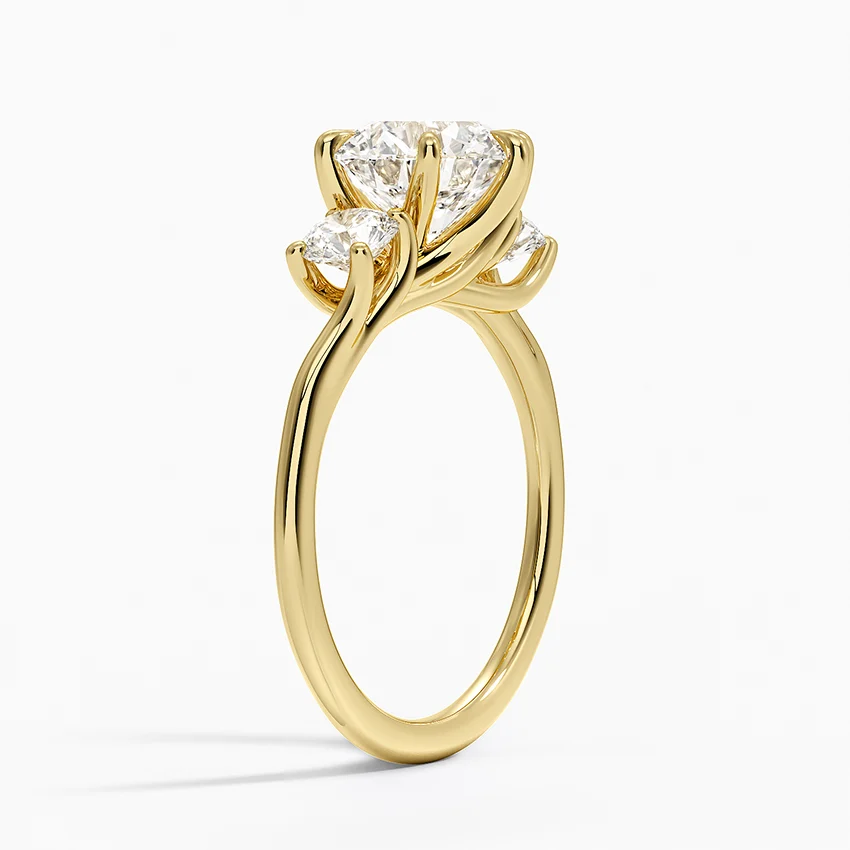Three Stone Round Cut Diamond Engagement Ring, Solid Gold, Classic Trilogy Ring for Women