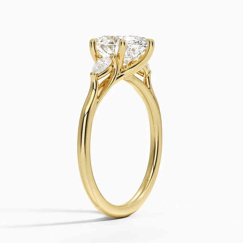 Oval Cut Diamond Engagement Ring with Marquise Side Stones, Three Stone Bridal Ring