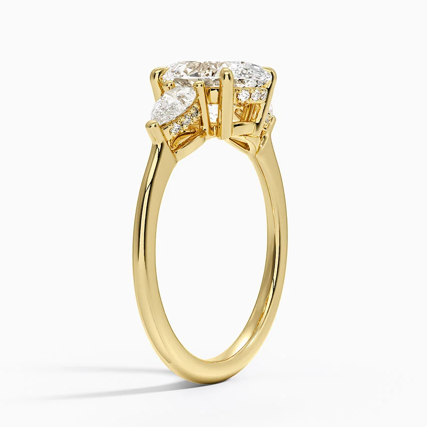 Oval Cut Diamond Engagement Ring, Three Stone Pear Side Diamond Ring