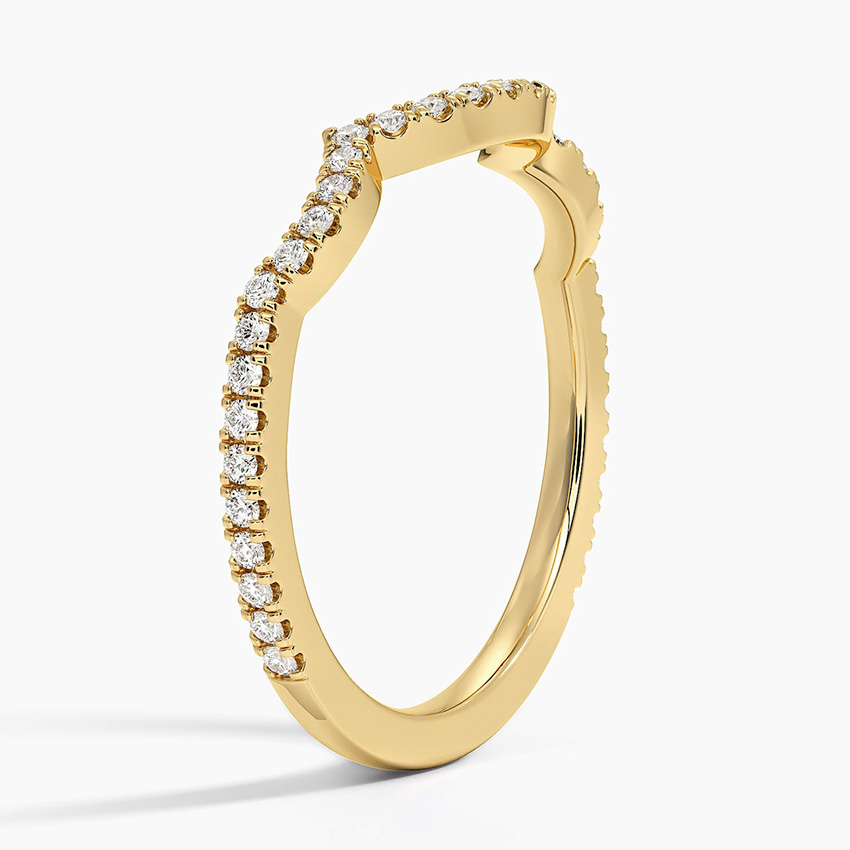 Curved Diamond Wedding Band, V Shaped Diamond Ring, Chevron Stackable Ring
