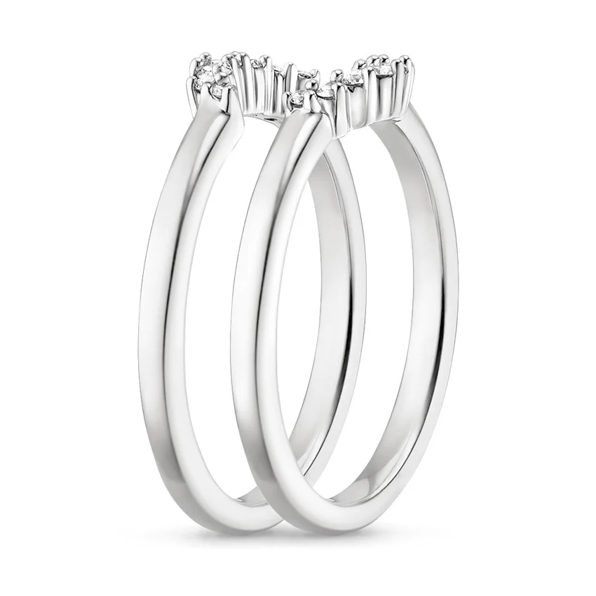 Curved Diamond Ring, Double Crown Wedding Band, Minimalist Stacking Ring
