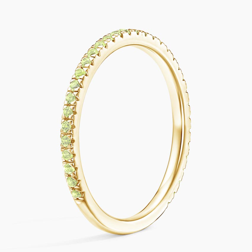 Green Peridot Eternity Band Ring, Minimalist Stackable Ring, Half Eternity Wedding Band