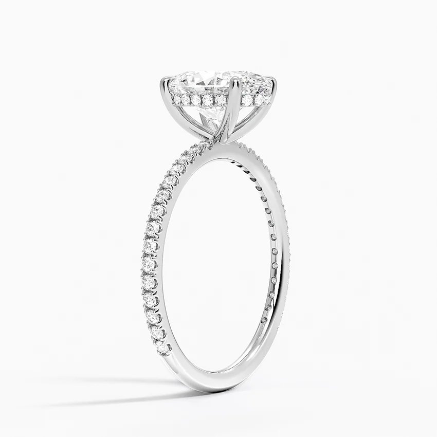 Oval Cut Diamond Engagement Ring, Hidden Halo Pavé Band Ring, Bridal Promise Ring