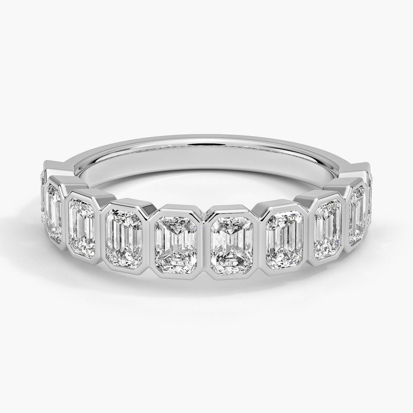 Emerald Cut Diamond Eternity Band, Bezel Set Wedding Ring, Full Eternity Band