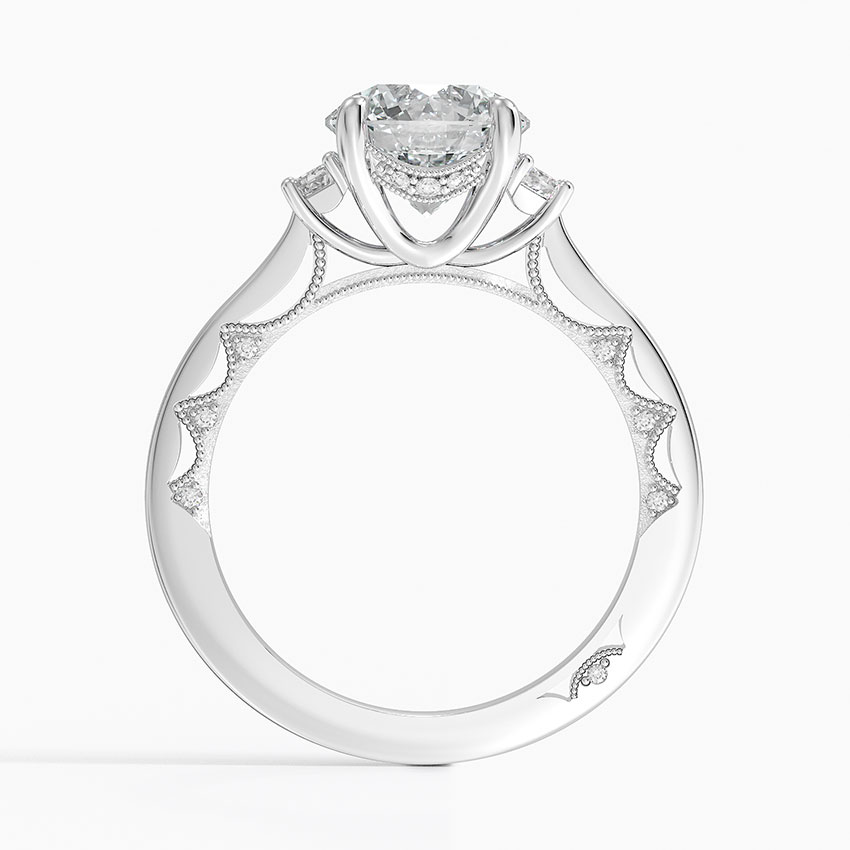 Round Cut Three-Stone Diamond Engagement Ring, Cushion Side Stones