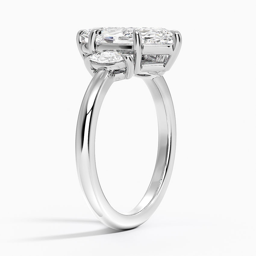 Marquise Cut Diamond Engagement Ring, 3 Stone Diamond Ring, Oval Side Diamonds Ring