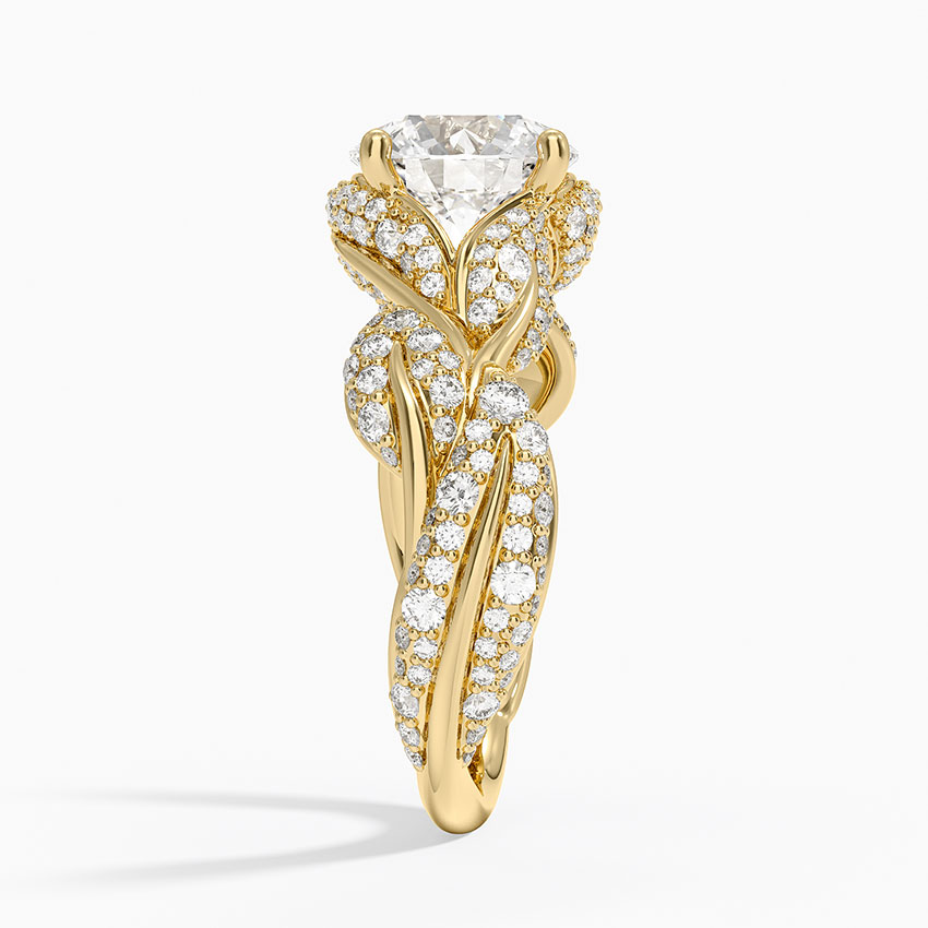 Infinity Twist Moissanite Engagement Ring, Round Cut Hidden Halo Diamond Ring, Vintage Leaf Design Bridal Ring