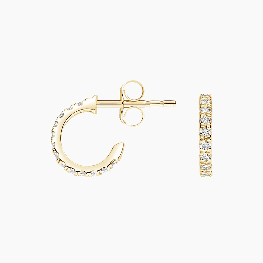 Diamond Huggie Hoop Earrings, Minimalist Diamond Hoop Studs, Everyday Diamond Huggies