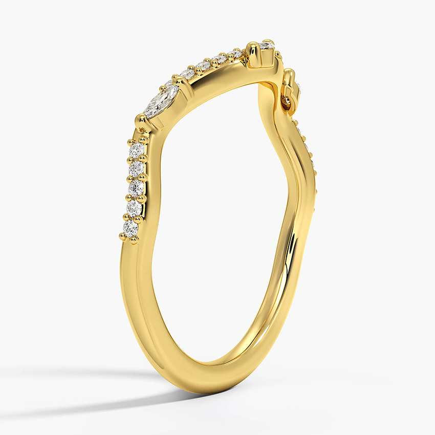 Marquise Diamond V Band Ring, Curved Wedding Band, Chevron Diamond Ring