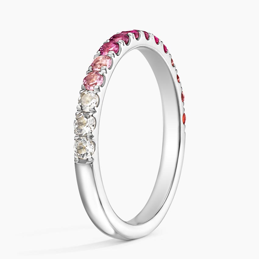 Pink Sapphire Ombre Diamond Ring, Half Eternity Band,Stackable Gemstone Ring