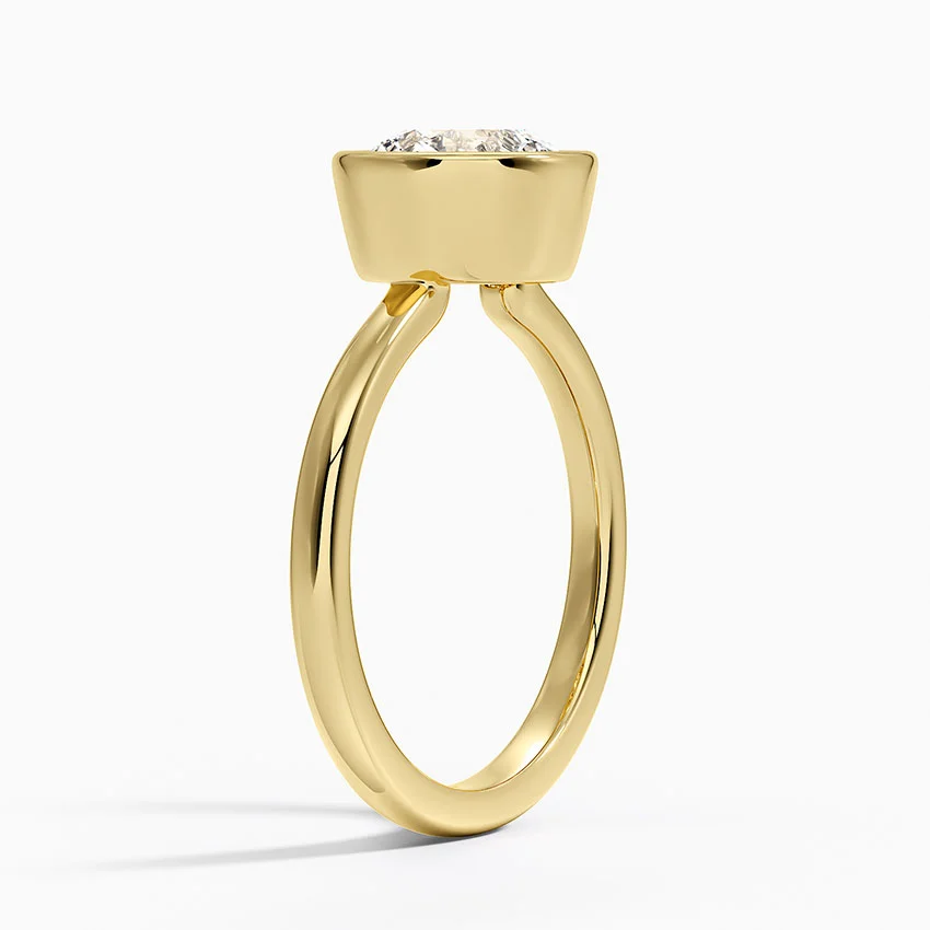 Round Cut Bezel Set Solitaire Diamond Ring, Minimalist Engagement Ring, Modern Bridal Jewelry