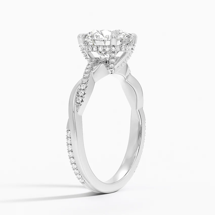 Twisted Band Round Cut Diamond Engagement Ring, Solitaire Diamond Ring, Pave Wedding Ring for Women