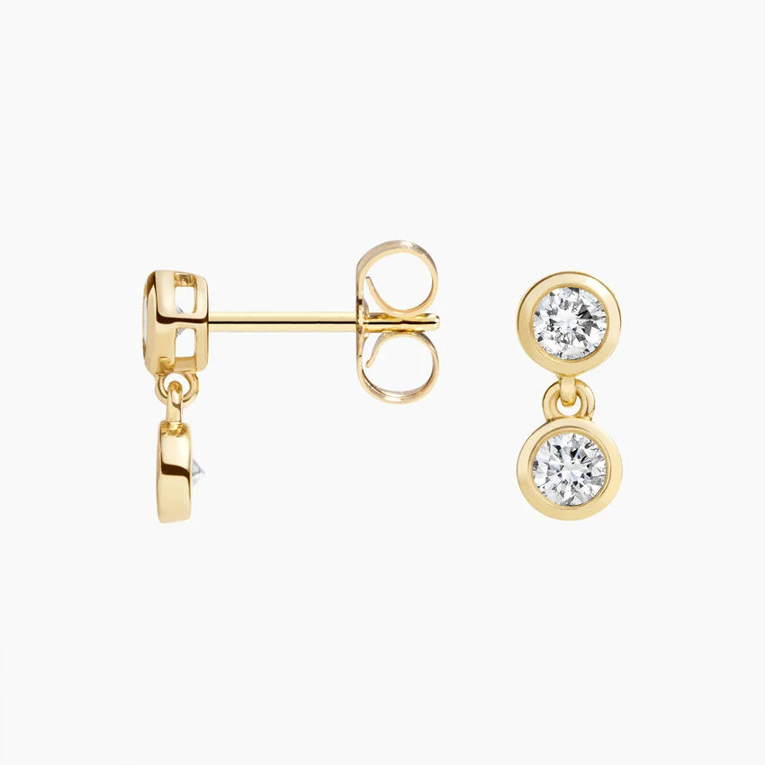 Diamond Drop Stud Earrings, Bezel Set Dangle Earrings, Minimalist Diamond Stud