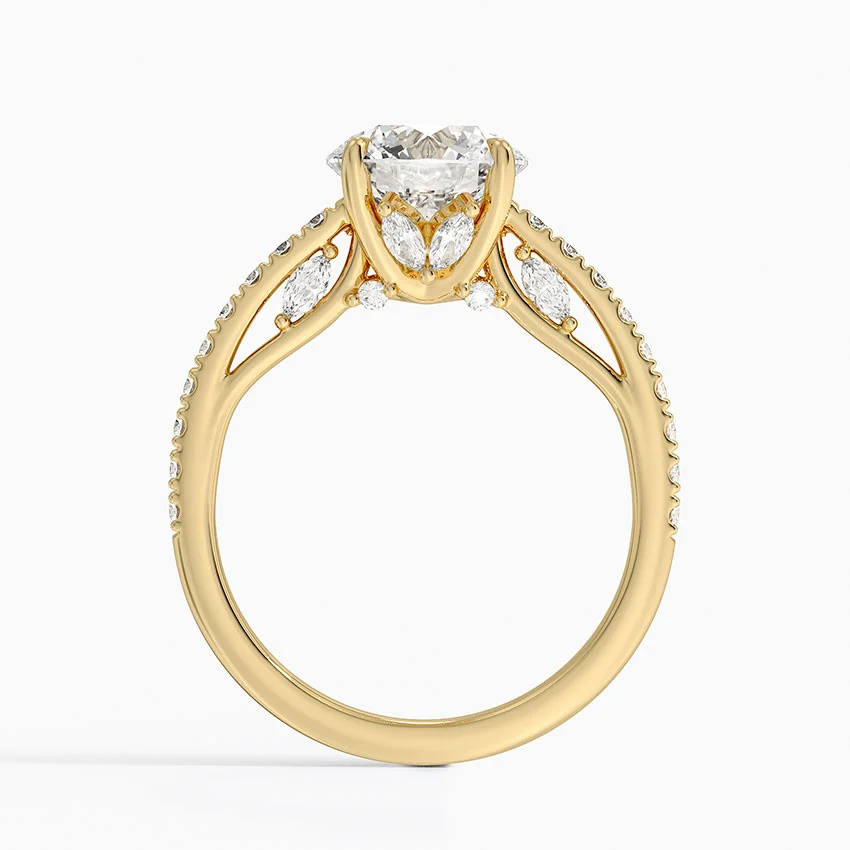Round Cut Diamond Engagement Ring, Pavé Band Solitaire Ring, Minimalist Bridal Ring