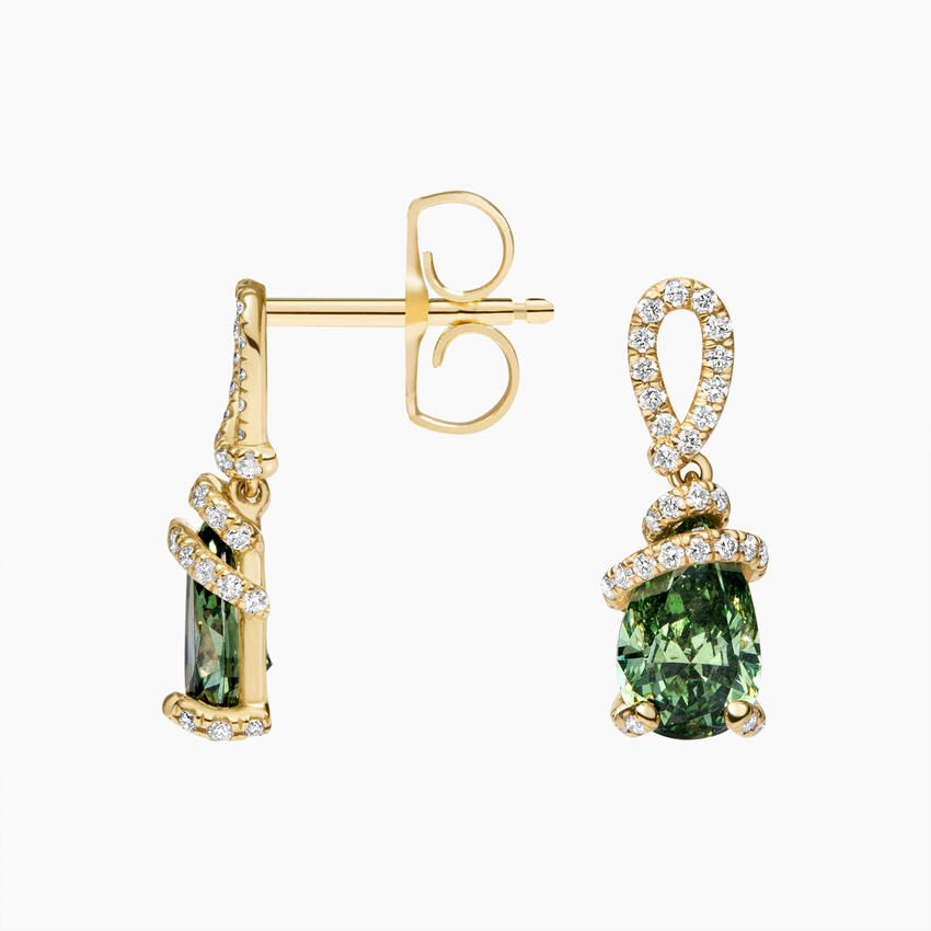 Green Gemstone Diamond Drop Earrings, Elegant Halo Dangle Earrings, Fine Jewelry Gift