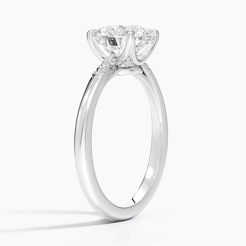 Nature-Inspired Leaf Detail Round Solitaire Diamond Engagement Ring