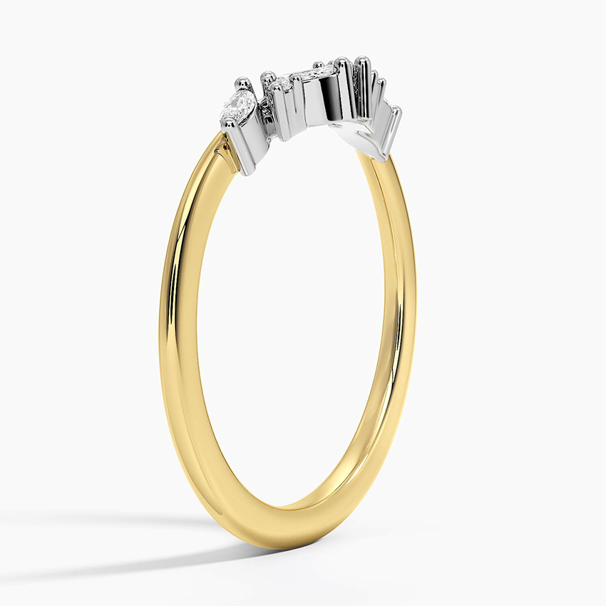 Marquise Diamond Curved Wedding Band, V-Shaped Stackable Ring, Gold Bridal Band
