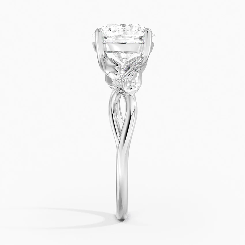 Nature-Inspired Moissanite Engagement Ring, Round Cut Solitaire Leaf Vine Ring, Unique Floral Promise Ring