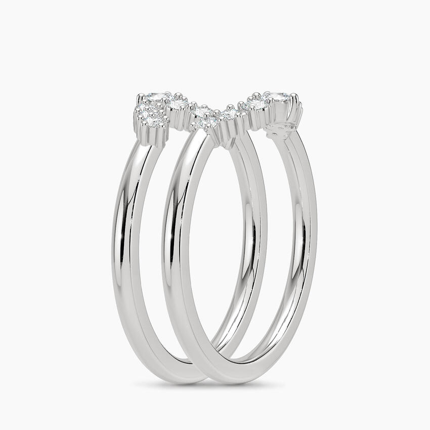 Curved Diamond Stackable Ring Set, Chevron Wedding Bands, Minimalist Bridal Stack