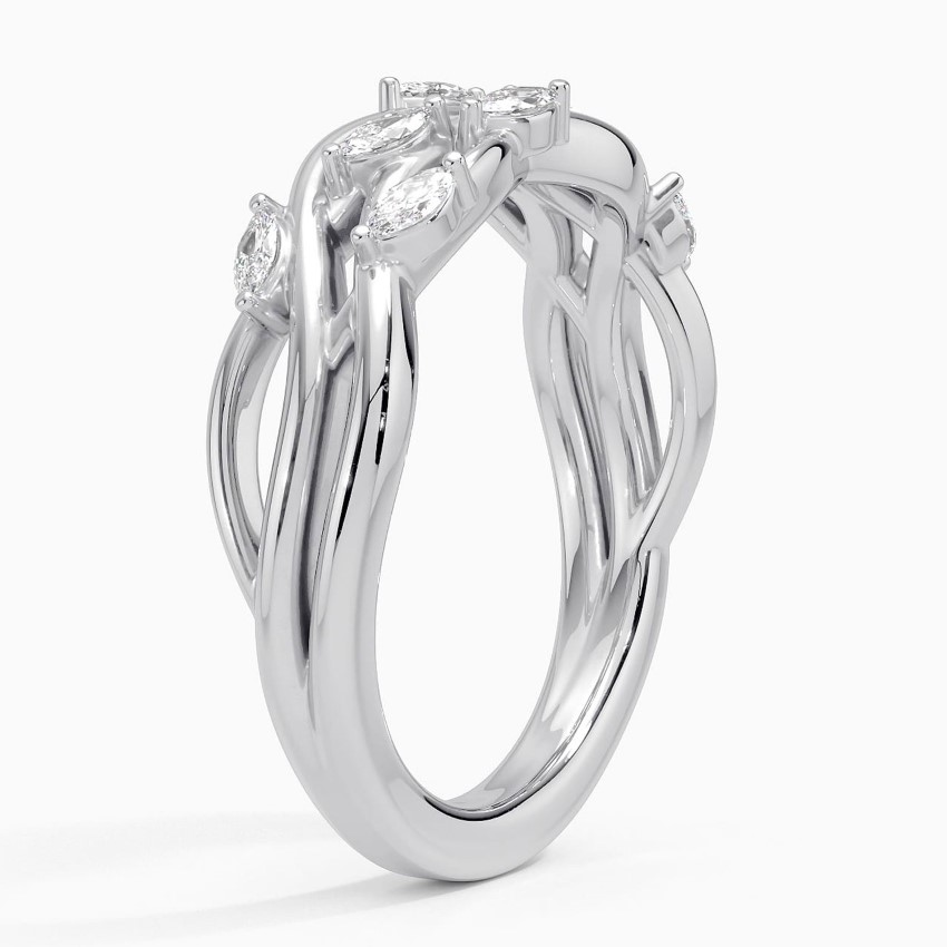 Marquise Diamond Twist Ring, Leaf Vine Gold Ring, Stackable Diamond Band