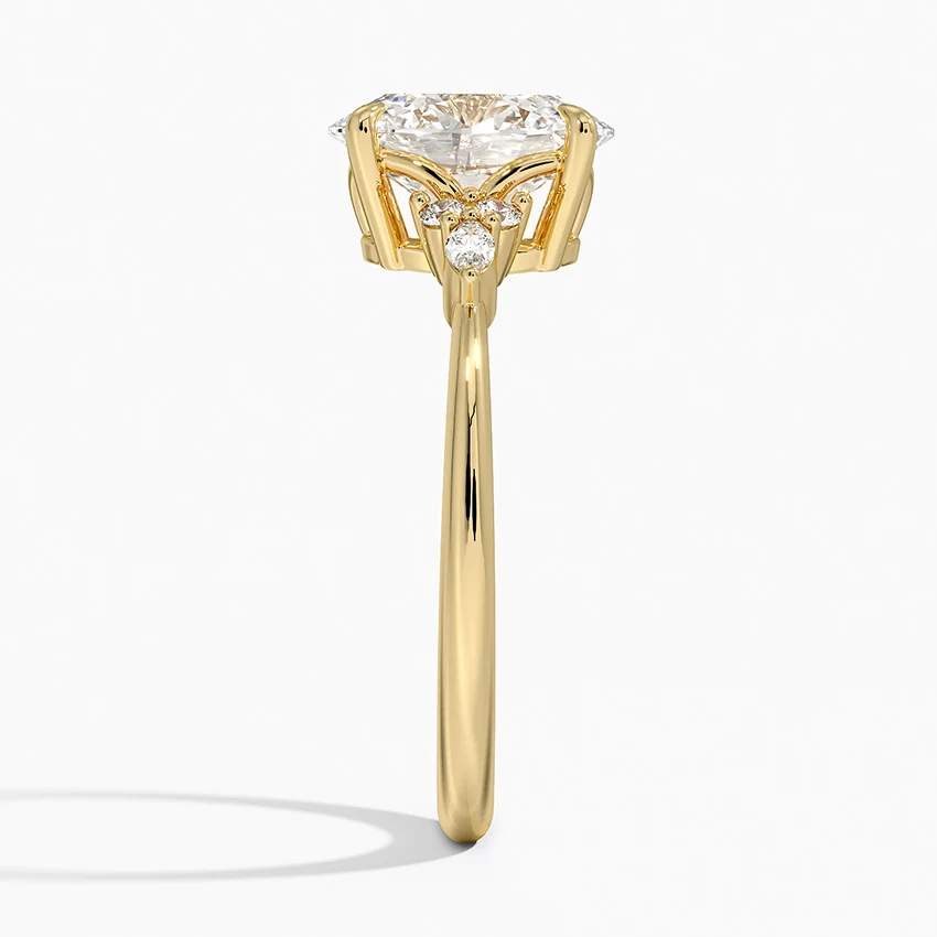 Oval Cut Moissanite Engagement Ring, Marquise Side Stone Diamond Ring