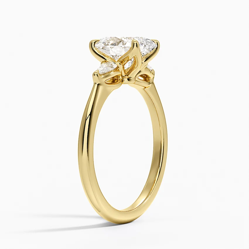 Oval Cut Three Stone Engagement Ring, Diamond Side Stones Ring, Solid Gold Ring