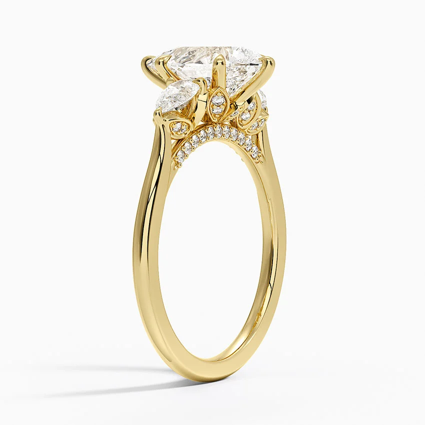 Pear Cut Moissanite Engagement Ring, Three Stone Ring, Solid Gold Ring, Marquise Side Stones, Minimalist Bridal Ring, Promise Ring for Women