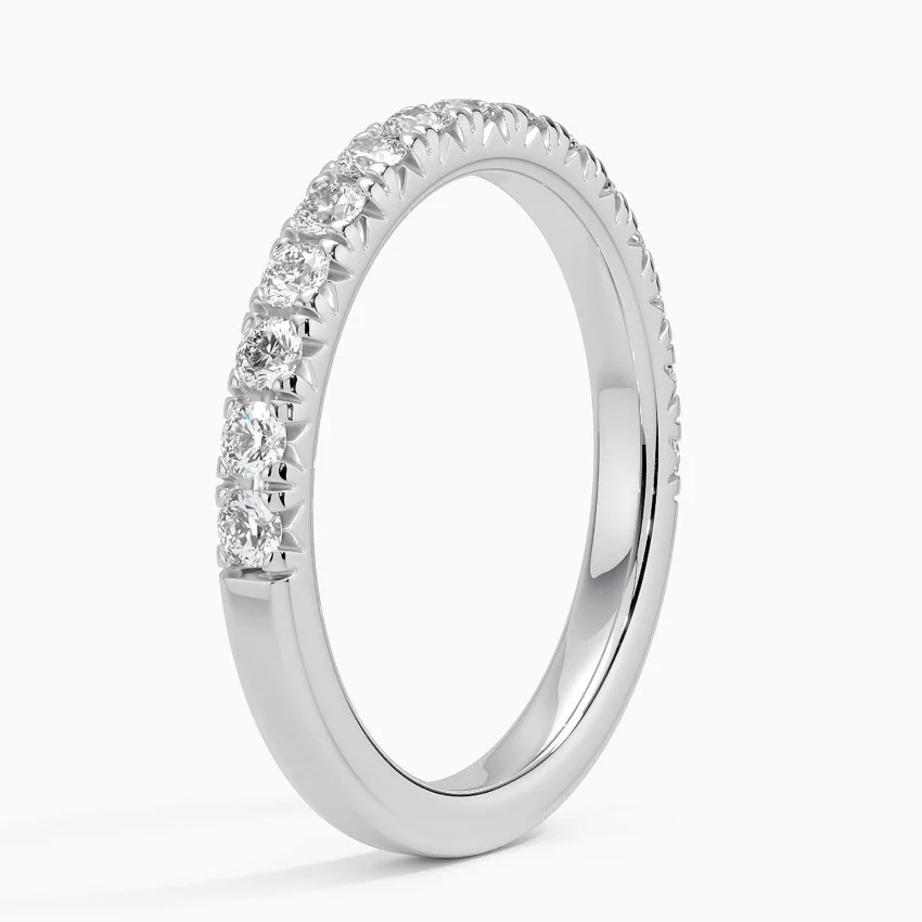 Round Cut Diamond Half Eternity Band, Solid Gold Wedding Ring, Dainty Diamond Stackable Ring
