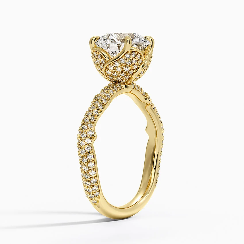 Twisted Pavé Diamond Engagement Ring, Round Cut Solitaire