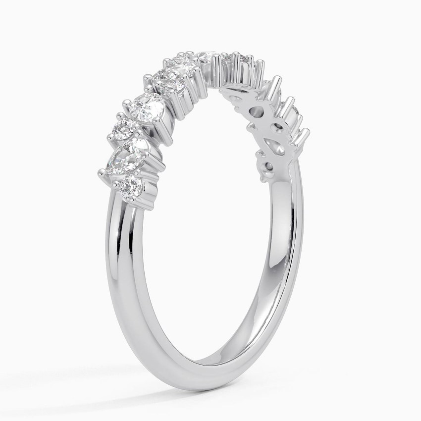 Pear & Round Diamond Half Eternity Ring, Alternating Teardrop Diamond Band, Solid Gold Wedding Band