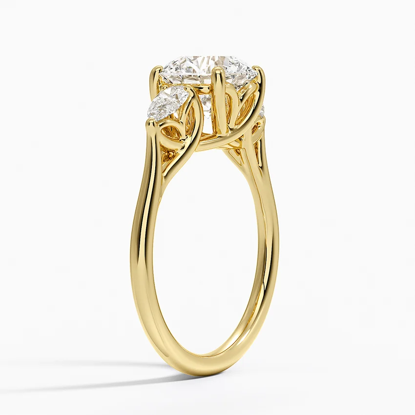 Round Cut Diamond Engagement Ring, 3 Stone Diamond Ring, Pear Side Stone Ring