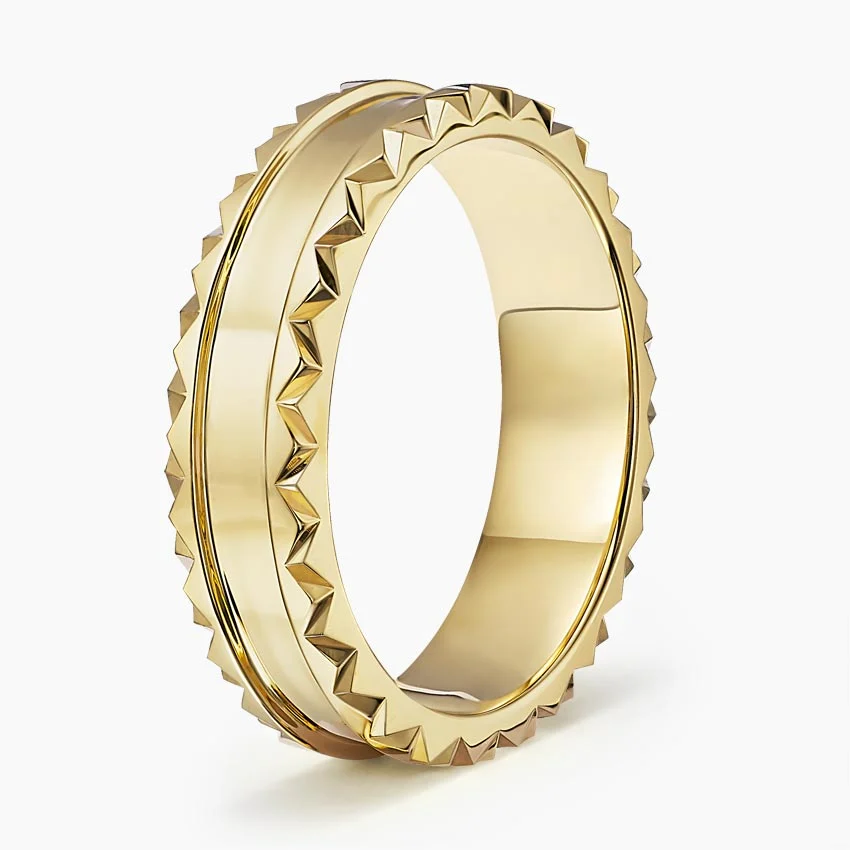 Mens Diamond Cut Wedding Band Ring, Textured Edge Comfort Fit Ring, Minimalist Statement Jewelry