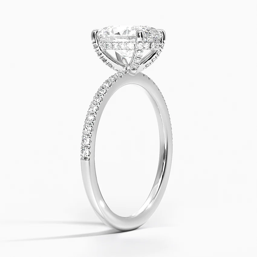 Oval Cut Diamond Engagement Ring, Hidden Halo Pavé Band Ring,Minimalist Engagement Ring for Women