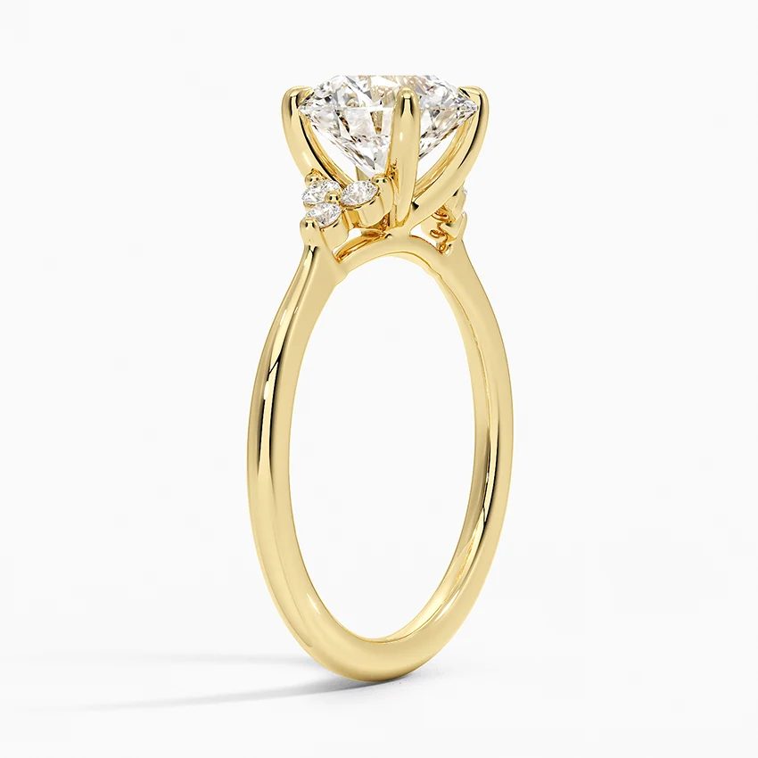 Classic Round Solitaire Diamond Ring with Side Accent Stones, Minimalist Engagement Ring