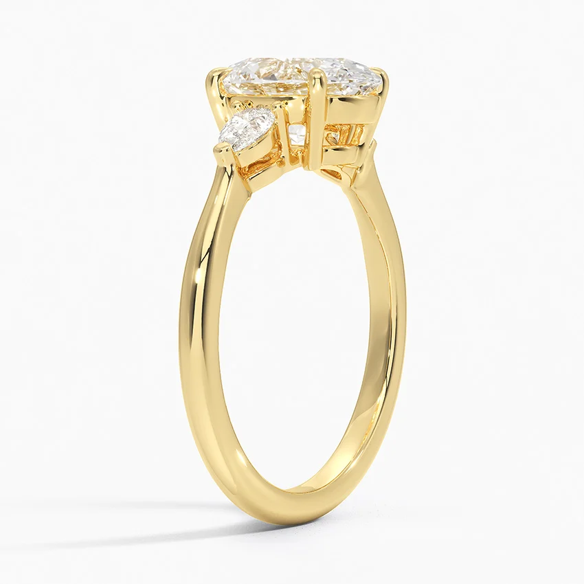 Oval Cut Diamond Engagement Ring, Three Stone Diamond Ring, Pear Side Stone Ring