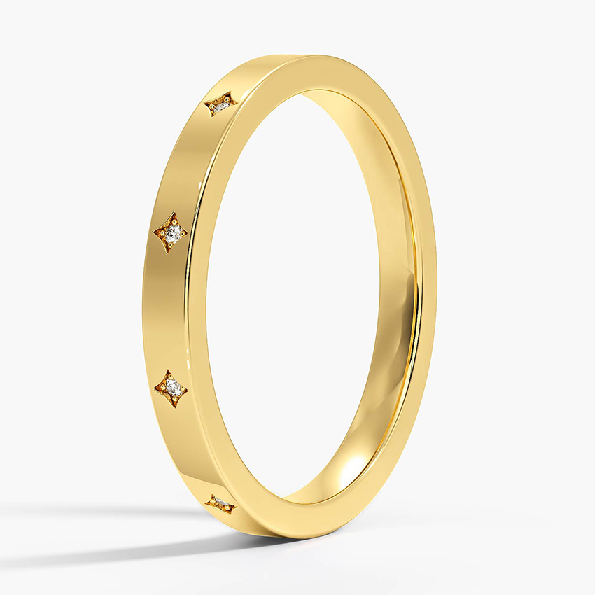 Minimalist Diamond Star Band, Stackable Diamond Wedding Band, Dainty Gold Ring