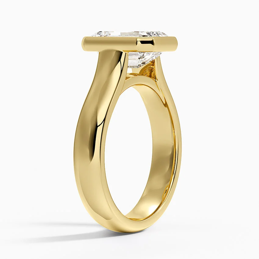 Emerald Cut Diamond Bezel Set Engagement Ring, Modern Solitaire Ring, Minimalist Statement Ring