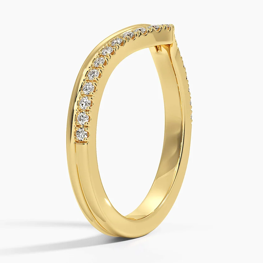 Chevron Diamond V Band Ring Set, Curved Wedding Band, Minimalist Stackable Ring