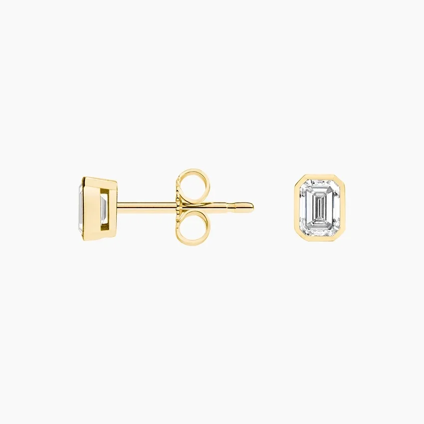 Emerald Cut Diamond Bezel Stud Earrings