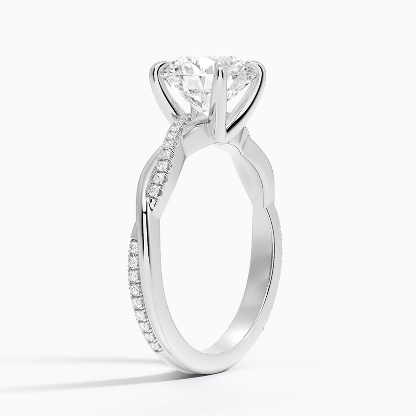Round Cut Moissanite Engagement Ring, Twisted Pave Band Diamond Ring, Solid Gold Promise Ring