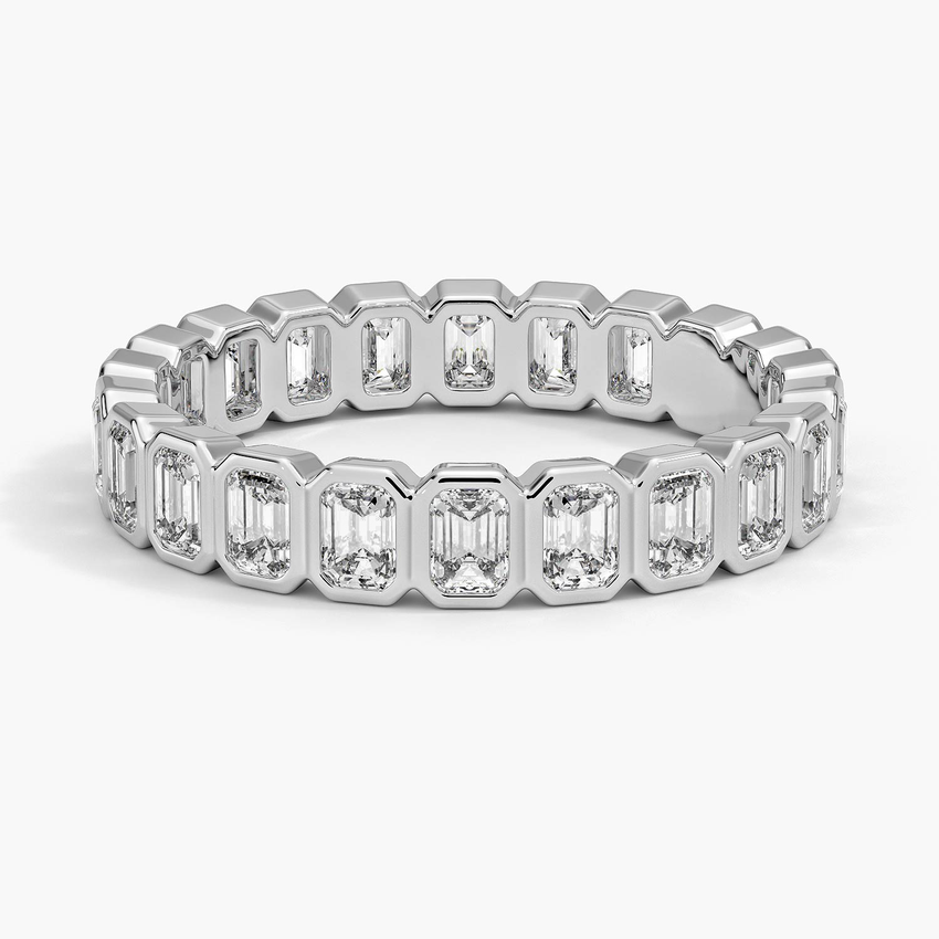 Emerald Cut Diamond Eternity Band, Full Eternity Ring, Bezel Set Diamond Wedding Band