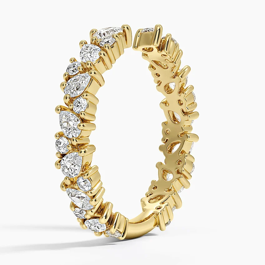 Open Diamond Cuff Ring, Marquise & Round Cut Diamond Ring, Fine Jewelry Gift for Her