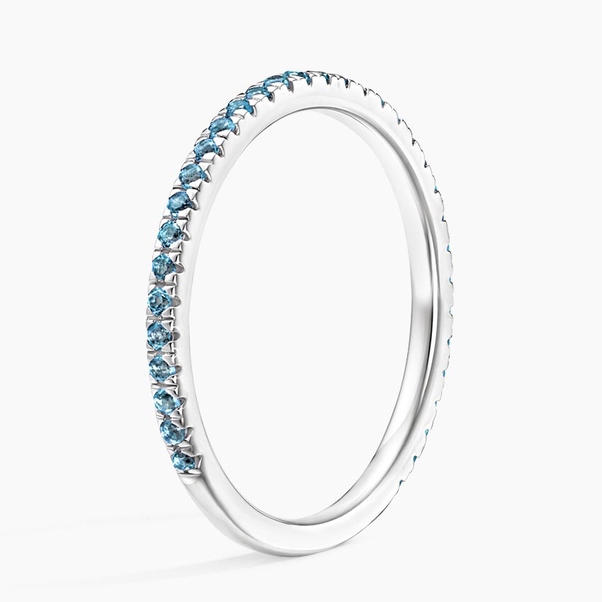 Blue Diamond Eternity Ring, Thin Stackable Band, Minimalist Wedding Band